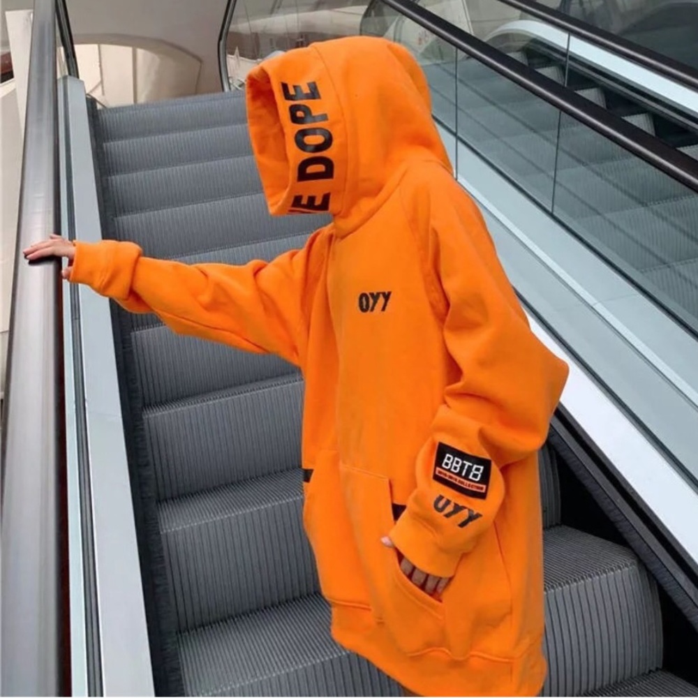 Hoodie orange womens streetwear hip hop fashion print